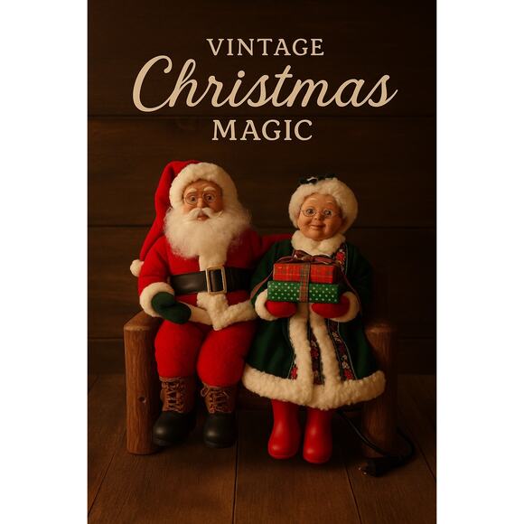 1994 Holiday Creations Animated Santa & Mrs. Claus on Wooden Bench – Santa Moves - Picture 1 of 12